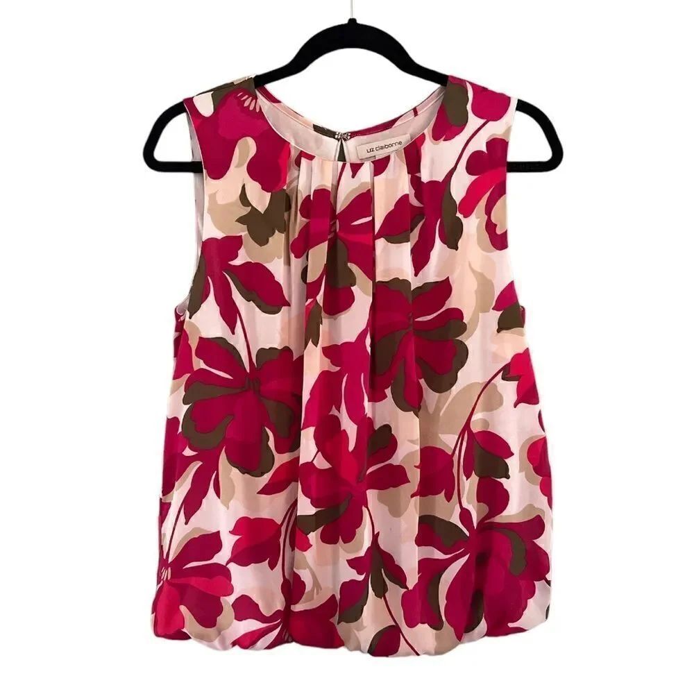 Liz Claiborne medium dressy spring summer sleeveless floral blouse
